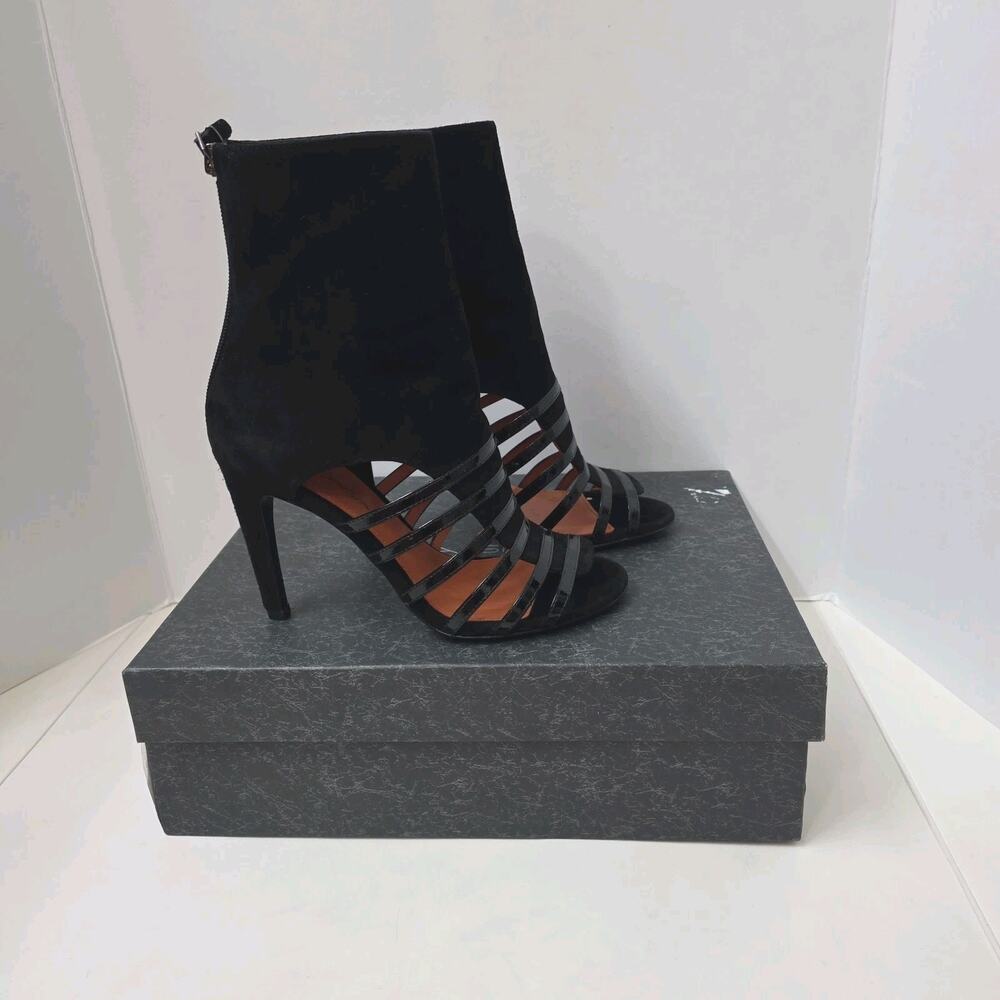 Via Spiga Roslyn Black Women's Size 6 Suede Gladiator Peep Toe Ankle Boot Read